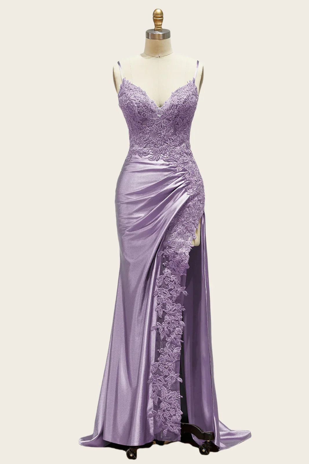 Straps Appliques Long Dress with Slit