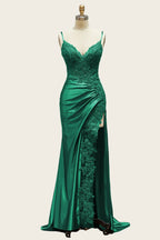 Straps Appliques Long Dress with Slit