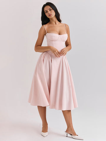 Vestido de corsé con tirantes finos y espalda descubierta para fiesta de cumpleaños y brunch. 