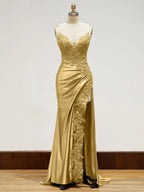 Sheath Long Appliques Prom Dress