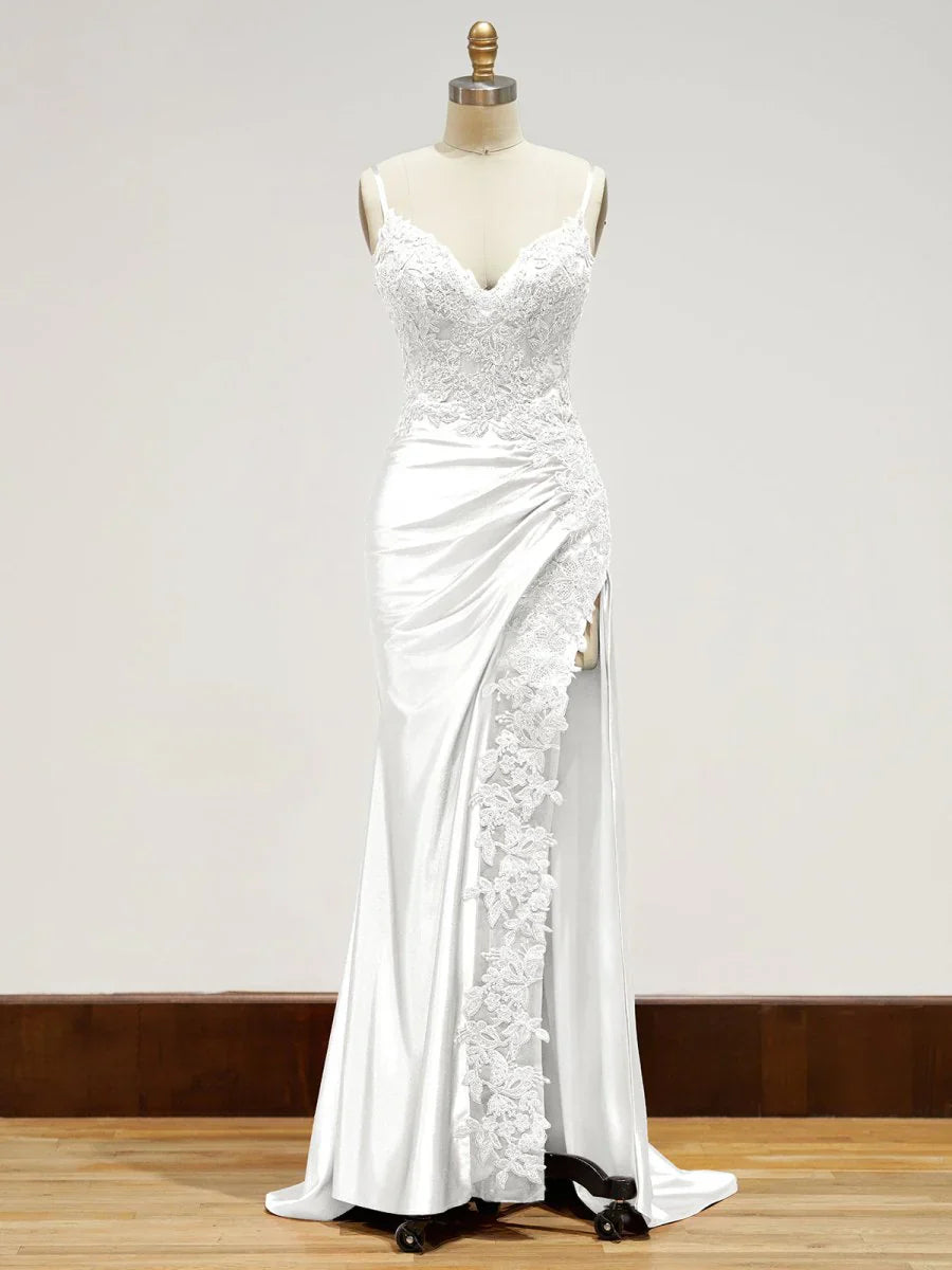 Sheath Long Appliques Prom Dress