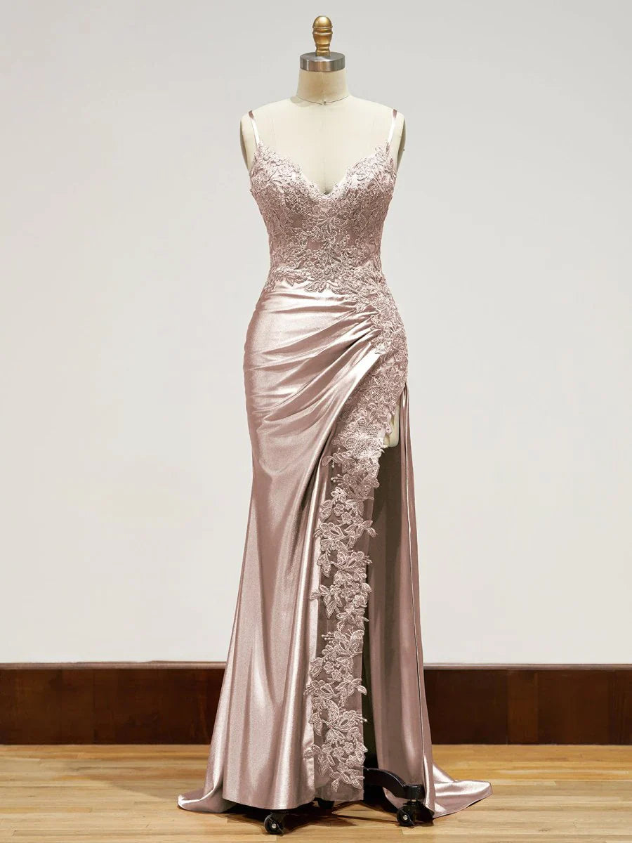Sheath Long Appliques Prom Dress