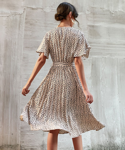 VESTIDO MIDI CON MANCHAS DE CALVINAH - BEIGE 