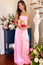 A-Linien-Abendkleid mit Spaghettiträgern, rosa, rückenfrei