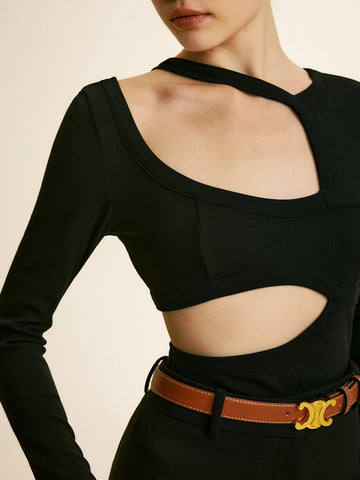 Camiseta lisa con ribetes recortados 