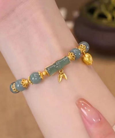 Modernes graugrünes Overgild Bambus-Jade-Kettenarmband 