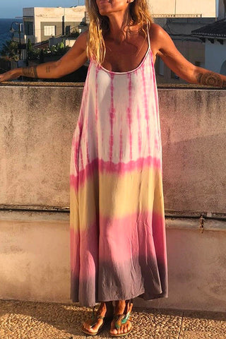 Vestido largo tie dye sin mangas con tirantes finos de Meridress
