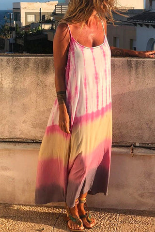 Vestido largo tie dye sin mangas con tirantes finos de Meridress