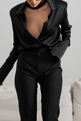 Sexy Blusen mit einfarbigen Knöpfen und Umlegekragen 