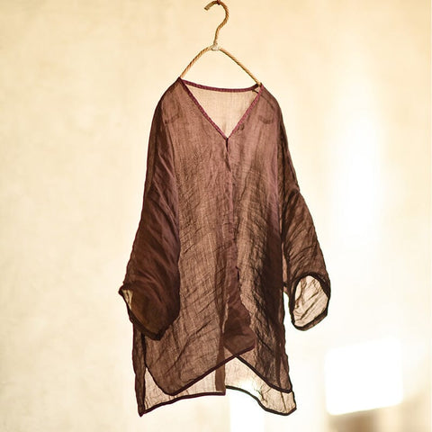 Blusa de lino fino liso retro de primavera y verano 