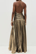 Halter Backless Split Tie Bodycon Maxi Dress
