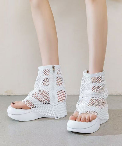 Atmungsaktive Mesh-Klipp-Zehenstiefel im europäischen und amerikanischen Stil mit weißer Plateausohle 