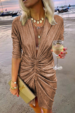 Spotlight City Sequin  V-Neck Ruched Party Dress
