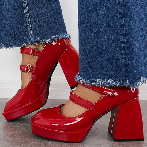 Platform Mary Jane Pumps Block Chunky Heel Ankle Strap Lolita Shoes