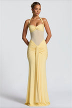 Sheer Mesh Sash Bodycon Maxi Dress