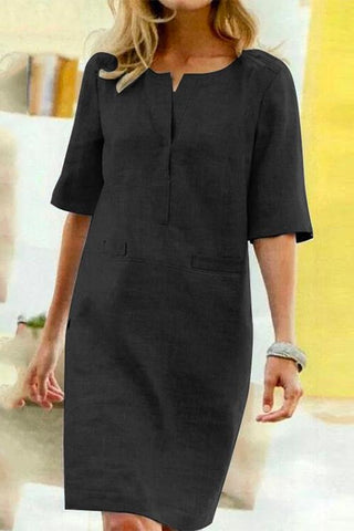 Meridress Kathy Half Sleeve Cotton Linen Shift Dress
