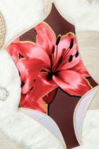 One Shoulder Floral Print Cami Backless One Piece Swimwear