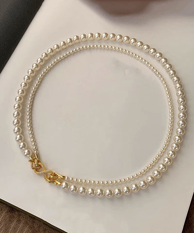 Simple Silk Sterling Silver Round Pearl Sweater Gratuated Bead Necklace