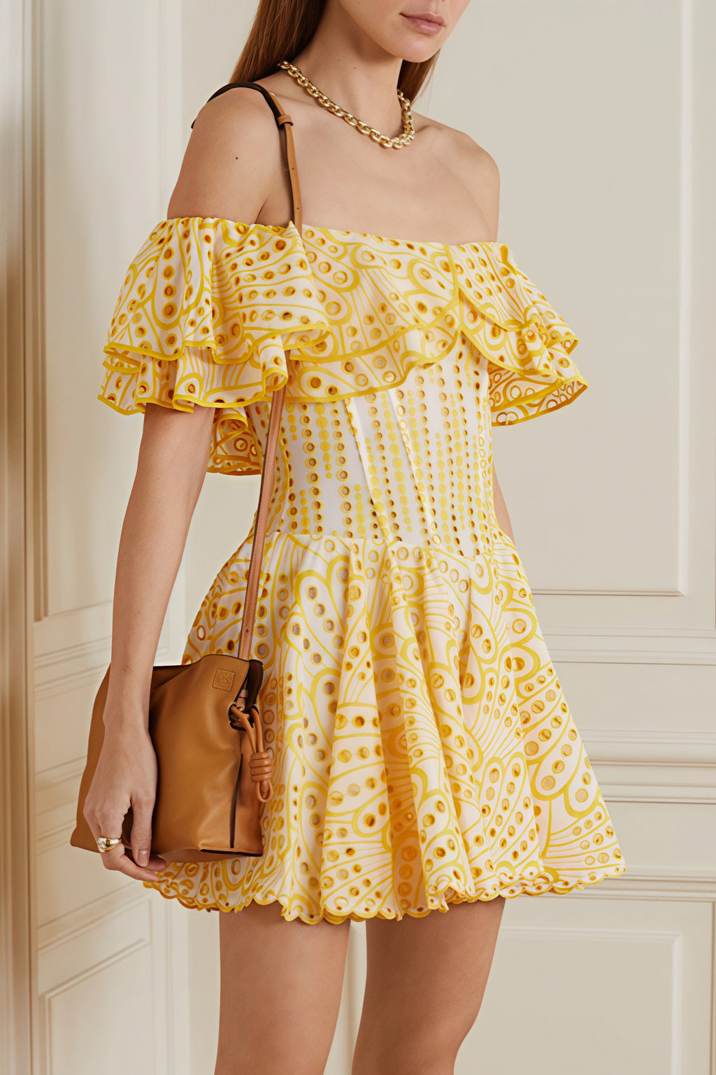 Elegant Designer Embroidery Hollow Out Cutout Waist Cinched Mini Dress