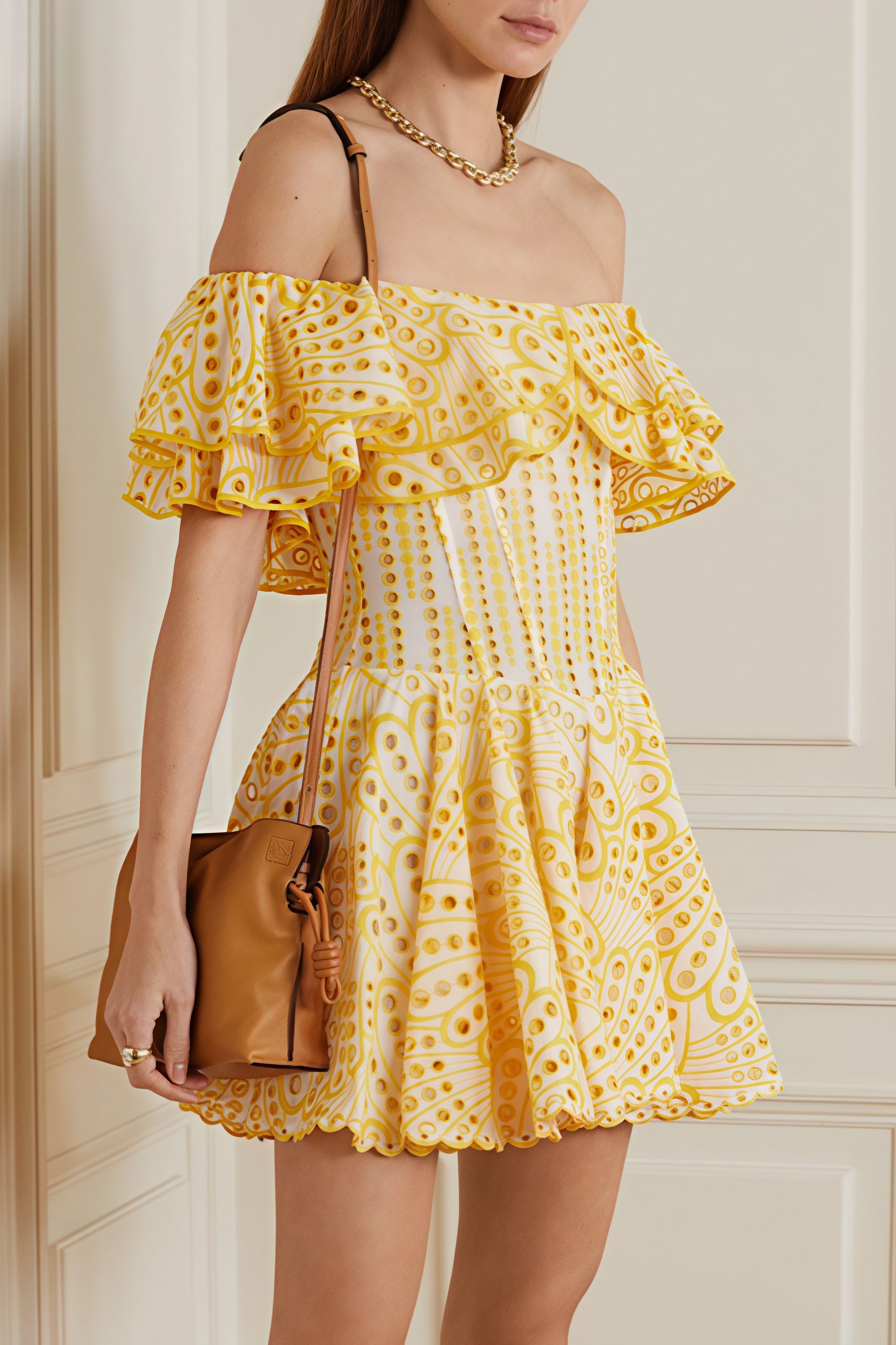 Elegant Designer Embroidery Hollow Out Cutout Waist Cinched Mini Dress