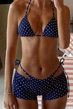 Polka Dot Tie Three Piece Bikini Set