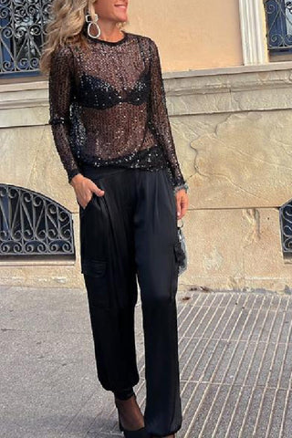 Blusa de manga larga con lentejuelas Keep It Shine 