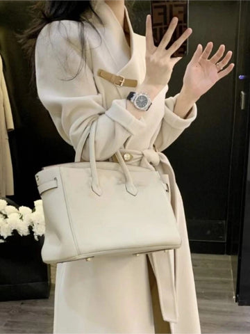 Abrigo de lana elegante de invierno para mujer, moda vintage, nuevo, holgado, chaquetas largas con cinturón, abrigos lisos elegantes para mujer 