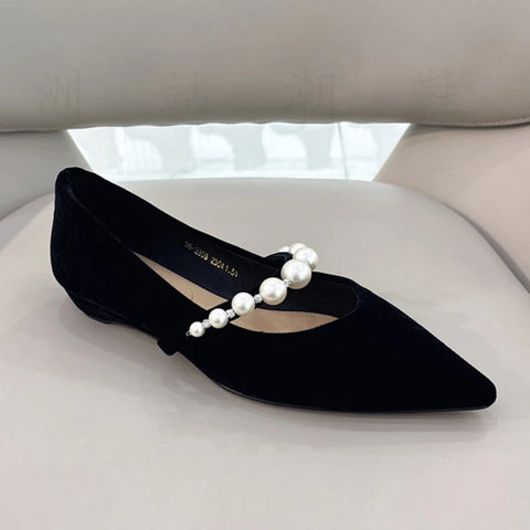 Spitzschuh Mary Jane Damenschuhe Flats Perlen Kristall Flache Sandalen 2024 Designer Sommer Gemütliche Schuhe Neue Marke Femme Chaussure 