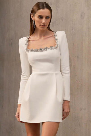 Alexia Square Collar Rhinestone Trim Mini Dress