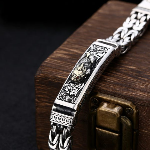 Pulsera de cadena bizantina Pixiu de plata de ley 