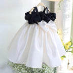 Elegante vestido de princesa con lazo en contraste de color blanco y negro para niñas pequeñas, vestido de comunión para niñas pequeñas 
