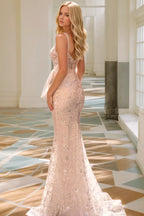 Mermaid Sweetheart Neck Spaghetti Straps Fully Sequins Lace Appliques Prom Party Dress Bow Knot Back Zipper Evening Formal Gown