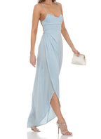 Ärmelloses, knöchellanges Tüll-Partykleid mit Spaghettiträgern