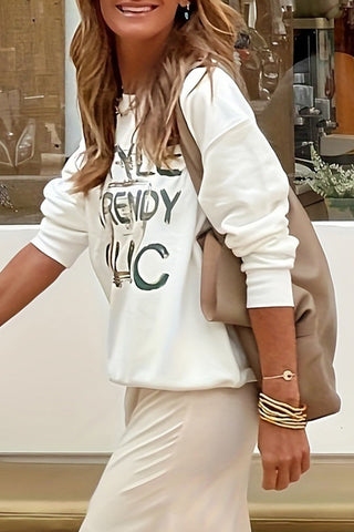 Tops casuales con cuello redondo y estampado de letras 