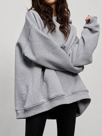 Sudadera con capucha de terciopelo de color liso con bolsillos sueltos y mangas largas 