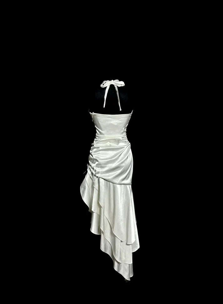 Mermaid Halter Satin High Low Evening Dress Prom Dresses