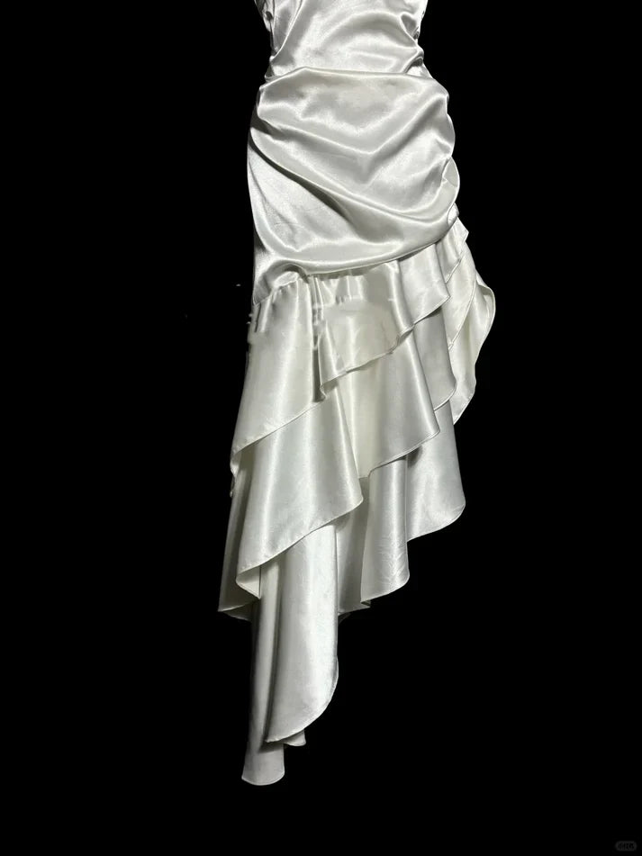 Mermaid Halter Satin High Low Evening Dress Prom Dresses