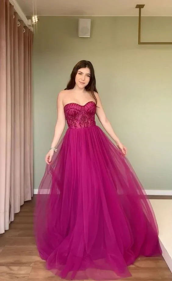 Elegantes trägerloses Tüll-Partykleid Abendkleid