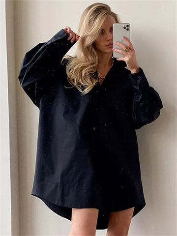Camisas blancas holgadas de moda para mujer, cárdigan de retazos transparentes, abrigo con solapa, blusa ajustada de manga larga de gran tamaño. 
