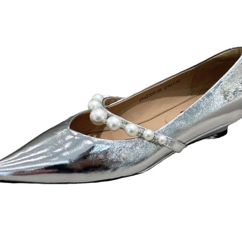 Spitzschuh Mary Jane Damenschuhe Flats Perlen Kristall Flache Sandalen 2024 Designer Sommer Gemütliche Schuhe Neue Marke Femme Chaussure 