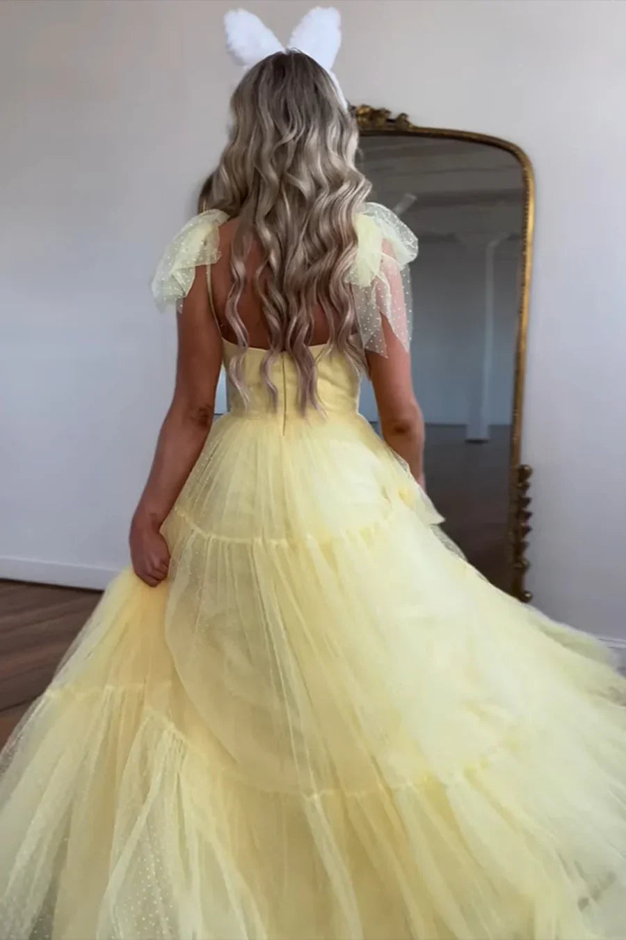 Vestidos de fiesta de tul con escote en forma de A y escote en forma de corazón