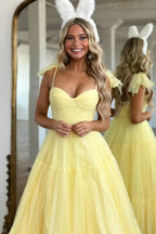 Vestidos de fiesta de tul con escote en forma de A y escote en forma de corazón