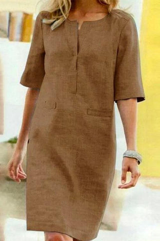 Meridress Kathy Half Sleeve Cotton Linen Shift Dress