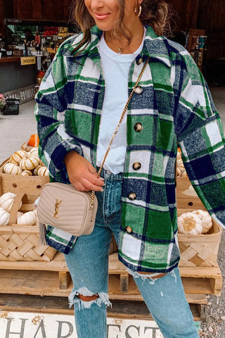 Meridress Drop Shoulder Button Up Plaid Shirt Coat