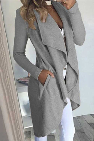 Meridress Nissa – Mittellange Strickjacke mit drapierter Vorderseite und offener Vorderseite