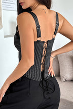 Striped Color Block Ruffle Trim Boned Cami Top
