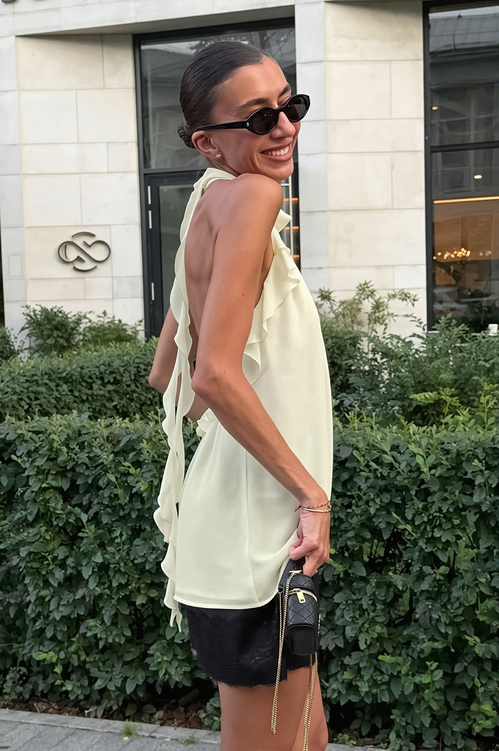 Ruffle Backless Chiffon Halter Top