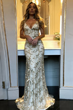 Slim Backless Floral Sequin Maxi Dress