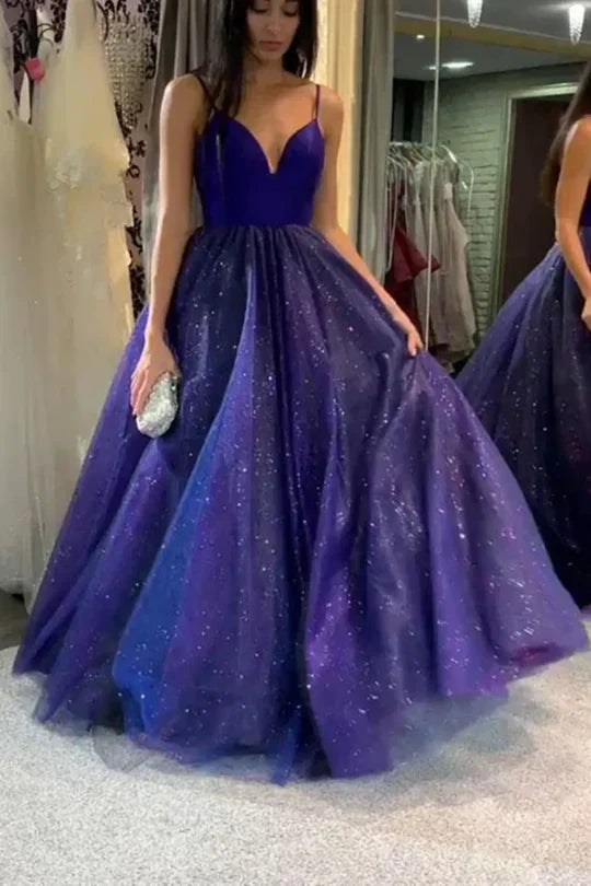 Vestidos de fiesta de graduación de tul con escote en V, sin mangas y corte A