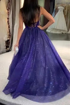 Vestidos de fiesta de graduación de tul con escote en V, sin mangas y corte A